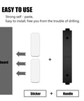 Installation guide for 16 Pack Self Stick Push Pull Helper ABS Plastic Wardrobe Handles showing adhesive and black handle layout.