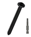 50 Tough As Nails 304 Stainless Steel Sheet Metal Screws With Torx T25 Driver Bit, black pan head screw and driver bit view.