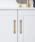 Premium Solid Brushed Brass Cabinet Pulls And Drawer Handles 3 Inch Hole Center on white cupboard doors with a sleek design.