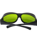 Top Shelf Tough Infrared Laser Safety Glasses Featuring Heavy Duty OD Five Plus And OD Seven Plus Shielding For ND YAG And Diode Lasers Spanning 720 To 1100 Nm Wavelengths Crisp Clear Vision with curved green lenses.