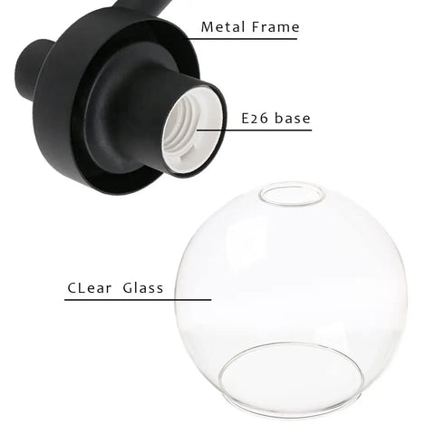 Two Light Globe Glass Ceiling Light Fixtures Semi Flush Mount For Living Room Kitchen Hallway Bathroom Loft Modern Retro Style Lighting Lamp With Easy Install, showing E26 base and clear glass globe.