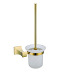 Heavy Duty Wall Mounted Toilet Brush Holder Slick Chrome Finish Glass Cup Top Shelf Bath Organizer Durable Build Easy No Fuss Setup Fresh Look For Your Restroom Clean Spaces Guaranteed - close-up of gold accent design