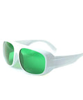 Top Shelf Laser Protection Glasses For 635Nm To 660Nm And 808Nm To 830Nm Wavelengths in white frame with green lenses.