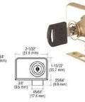 Slick Gold Plated Aluminum Clamp On Lock For Quarter Inch Double Swinging Glass Doors With No Fuss No Drill Setup And Keyed Alike Security For Shop Cabinets And Display Cases Heavy Duty Frameless Hardware with measurements shown.