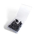 Number 6-32 X Quarter Inch Flat Head Socket Cap Screws 10.9 Grade Premium Carbon Steel Black Oxide Finish in storage box.