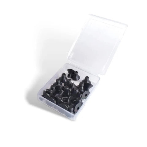 Number 6-32 X Quarter Inch Flat Head Socket Cap Screws 10.9 Grade Premium Carbon Steel Black Oxide Finish in storage box.