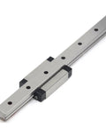 Badass Ultra Smooth One Meter MGN12 Linear Rail Guide Paired With Premium Black MGN12H Carriage Block shown from the side.