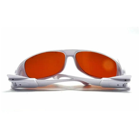 Straight Up Laser Safety Goggles Delivering Grind Proof Eye Protection Across 532Nm 980Nm And 1064Nm With OD4 Plus Shield For Yag Tools And Workshop Grind, front view with orange lenses.