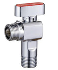 Top Shelf 1/2 Inch Brass Angle Shut Off Valve With Slick Chrome Coating And Hassle Free Red Handle for plumbing and water heaters.
