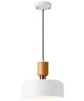 Modern Pendant Light With Natural Wood And Brass Accent, 12-Inch White Matte Shade, Adjustable Cord For Kitchen Island And Dining Room