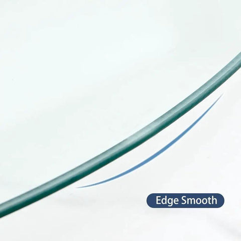 Close-up of the smooth edge of the round glass Lazy Susan with hella sturdy thickened base for dining tables.