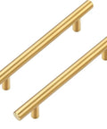 Brushed Gold T-Bar Cabinet Pulls 4 Pack Modern Hollow Drawer Handles, PVD Champagne Gold Finish, 150mm Length, 96mm Hole Spacing, with screws.
