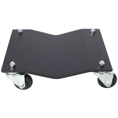 Heavy Duty Car Wheel Dolly Set Of 2 With Locking Brakes And 360 Swivel Casters showing a single dolly with a sturdy black surface and swivel casters.