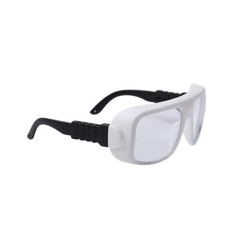 Top Shelf CO2 Laser Safety Glasses With OD6 Plus Protection For 9000 To 11000 Nm Range Clear Lens, White and Black frame.