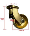 Heavy Duty Solid Brass Swivel Castor Wheels With Slick 360 Rotation And Dope Antique Vintage Gold Finish, 25mm diameter, 40mm height.