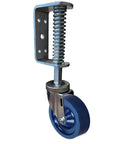 Hella Tough Spring Loaded Gate Caster Delivering 300 Pound Capacity And Featuring A 3 Inch Solid Poly Wheel mounted on a metal bracket.