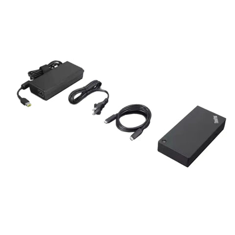 Straight Up Game Changer Thunderbolt 4 Dock Station With 100W Fast Power and cables for desktop setup and charging.