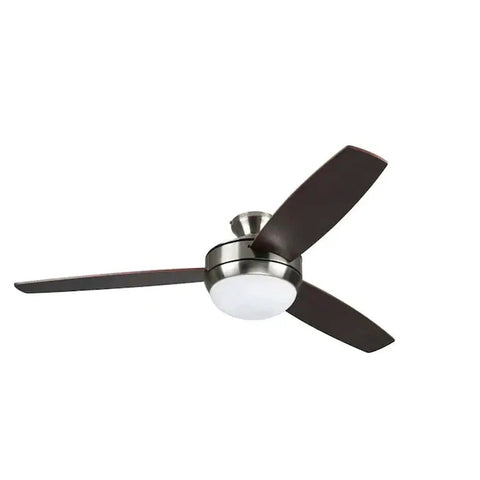 Brushed Nickel Ceiling Fan With Light And Remote, 52 Inch Diameter, Dimmable 18W LED Light At 3000K, dark blades view