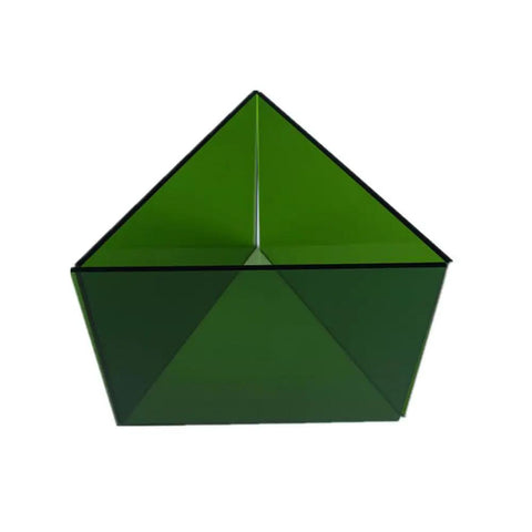 Top Shelf Fiber Laser Safety Pane For 930 To 1100nm With Twenty Three Percent Clarity And Bulletproof Od Shield Against Direct Beam Output For Pro Metalworking Booths And Garage Fabricators in green color with triangular shape