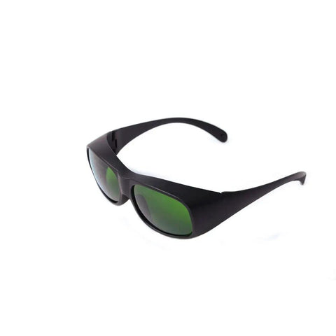 Pro Level Laser Safety Glasses Built For 980Nm 1064Nm And 1320Nm Lasers with wraparound fit, black frame and green lenses.