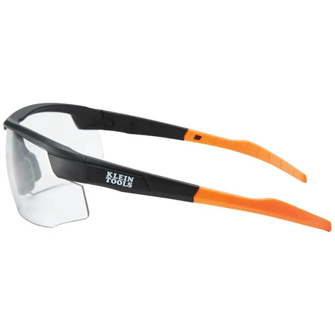 Top Tier Semi Frame Safety Glasses With Clear Lens Pack Serious Eye Protection And Scratch Resistant Coating, featuring black frame with orange accents.