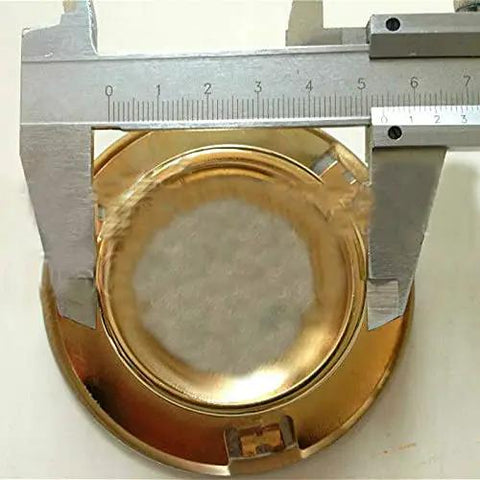 Top Shelf Concealed Fire Sprinkler Decorative Cover Slick Copper Plated Iron Pipe Plate size measurement with caliper on a shiny finish.