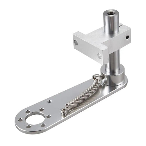 Close-up of 200mm Aluminum Polyurethane Industrial Encoder Wheel with 20mm Aluminum Mounting Bracket, Silver and Green, Boss-Grade Precision