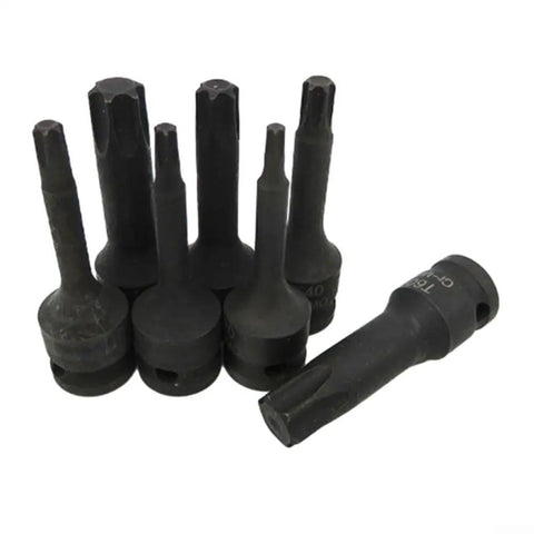 Three Eighth Inch Drive Socket Set Seven Piece Beefy Torx Bit Sockets Up To T60 With Black Oxide Coating Heavy Duty Build