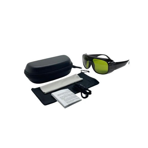 Pro Grade Laser Safety Glasses For Hair Removal To Shield Your Peepers From 755 808 And 1064 Nm Waves with black case and accessories.