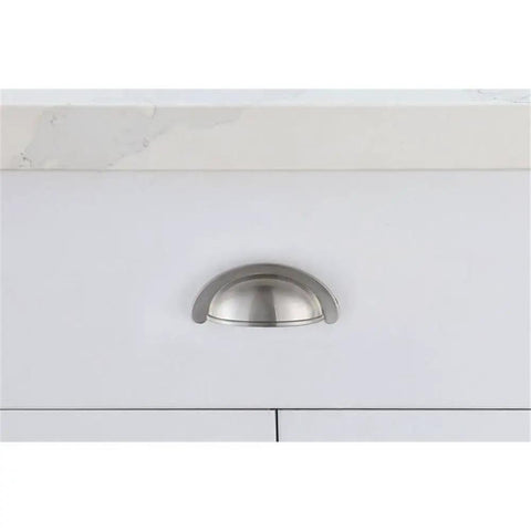 Top Shelf Slick Brushed Nickel Cup Pull Handles For Furniture And Cabinetry Solid Zinc Alloy Hardware Multipack Set Of Ten With Rugged Stainless Screws Hella Durable installed on a cabinet door.