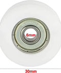 Sleek Metal V-Groove Bearing Pulley For Linear Systems 6mm Bore 30mm OD 10mm Thick top view showing dimensions and design.