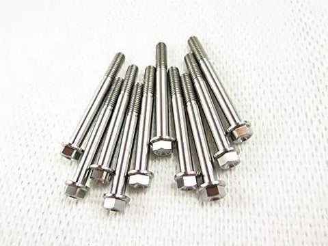 Hella Badass Grade 5 Titanium Hex Flange Bolts M6 X 55mm With 1 0 Thread Pitch And 8mm Allen Hex Head heavy duty fasteners arranged on a white background.