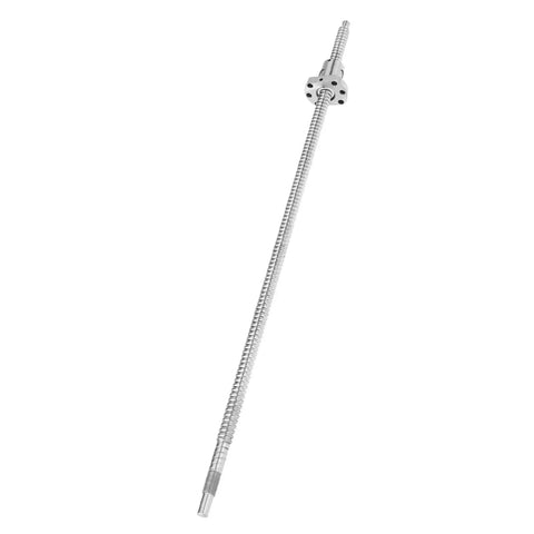 Rolled Ballscrew With Ballnut For Dead Smooth Linear Travel Zero Backlash 500mm Length 12mm Diameter 4mm Pitch Ready To Run On CNC Routers And 3D Printers Heavy Duty Tracking image of silver ball screw with smooth threading.