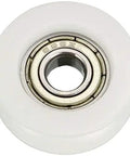 4 Pack Rock Solid Metal V Groove Bearing Pulley Wheel 6Mm Id 22Mm Od 8Mm Thick Zero Drag Guide Roller For Linear Rail 3D Printer And Custom Workshop Projects close-up view of a single bearing wheel with steel core and nylon shell.