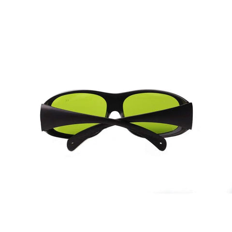 Heavy Duty 1064Nm Nd Yag Laser Safety Glasses With Badass Optical Density Five Plus Rating For High Power Semiconductor Applications, front view with green lenses.