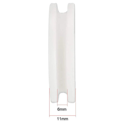 Kickass Smooth Glide 2 Pack Nylon Flat Belt Pulley Wheel With Precision Sealed Ball Bearing For Silent Linear Motion And Hardcore Build Quality For Any Workshop Job side view showing size of 6mm and 11mm.
