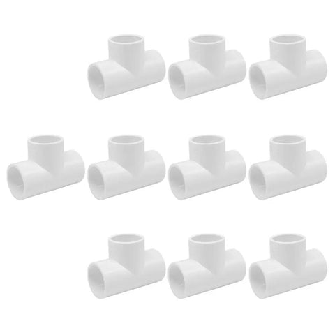 Workhorse 10 Pack Half Inch White PVC Tee Pipe Fittings 3 Way Slip Socket Connectors For Sprinkler Systems And Drip Irrigation Extensions Easy Install Durable PVC Construction HE064