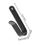 Killer Horizontal Wall Mount Rack Four Pack Heavy Duty Steel Snowboard Skateboard Surfboard Storage Shelf For Awesome Garage Display And Badass Space Saving Dual Purpose, close-up of black steel hook with dimensions.