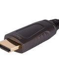 Close-up of a Beast Mode 8K HDMI Cable With Active Optical Tech To Crush Latency At 60Hz And 120Hz Frames end with gold-plated connector.