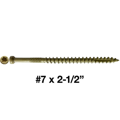 Top Shelf Pro Grade Star Drive Wood Screws Gauge 7 By 2.5 Inch low profile head with bronze ceramic coating for trim and framing.