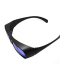 Kickass Laser Safety Glasses Optical Density Four Plus For 585 And 595 Nm Pulsed Dye Lasers Clear Polycarbonate Lenses angled view.