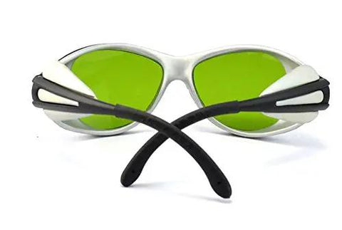 Rad 1064nm Infrared Laser Safety Glasses with Full Coverage Eye Protection Goggles, green lenses, front view, ergonomic design.