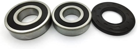 Heavy Duty Washer Tub Bearings Seal Kit Replacement For Top Load Home Washers, includes two steel bearings and one rubber seal.