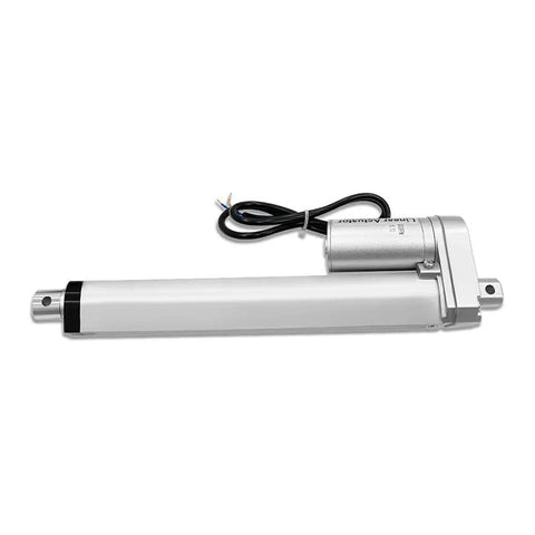 8 Inch Stroke 12V Electric Linear Actuator, 225lbs Load Capacity, 10mm/s Travel, IP55 Waterproof, Silver Aluminum, side view