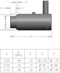 Side view of 5/8 in cam lock twist lock plunger pin with dimension table