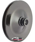 Heavy Duty Single V Groove Power Steering Pump Pulley For Saginaw Style Drivetrains Black Powder Coated Steel side view