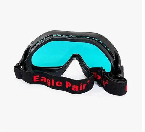 Pro Grade Wide Spectrum Laser Safety Glasses Featuring Rock Solid Optical Density Filtration For Total Uv And Visible Light Studio Workshop Eye Protection Gear with tinted lenses and adjustable strap.