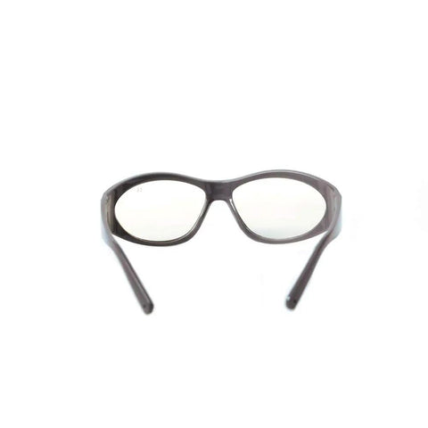 Real Deal 2940nm Laser Safety Glasses With Crisp Clear Square Frames, Snug Lightweight Unisex Build, OD 6 Plus Optics, Top Shelf Erbium Eye Protection that show a front view of dark frame laser goggles.