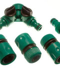 2 Pack Green Dual Hose Cut Off Connectors Quick Fix Tool Adaptor, heavy duty, includes dual and single hose connectors.