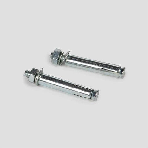 Two metal bolts and nuts for securing the Hella Sturdy Wall And Ceiling Mount Bracket For Bodyweight Suspension Trainers.